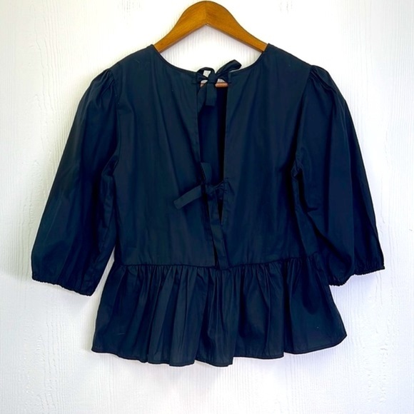 H&M - NWT Black Cotton Ruffle Open Tie Back Blouse Size XS - Picture 11 of 13